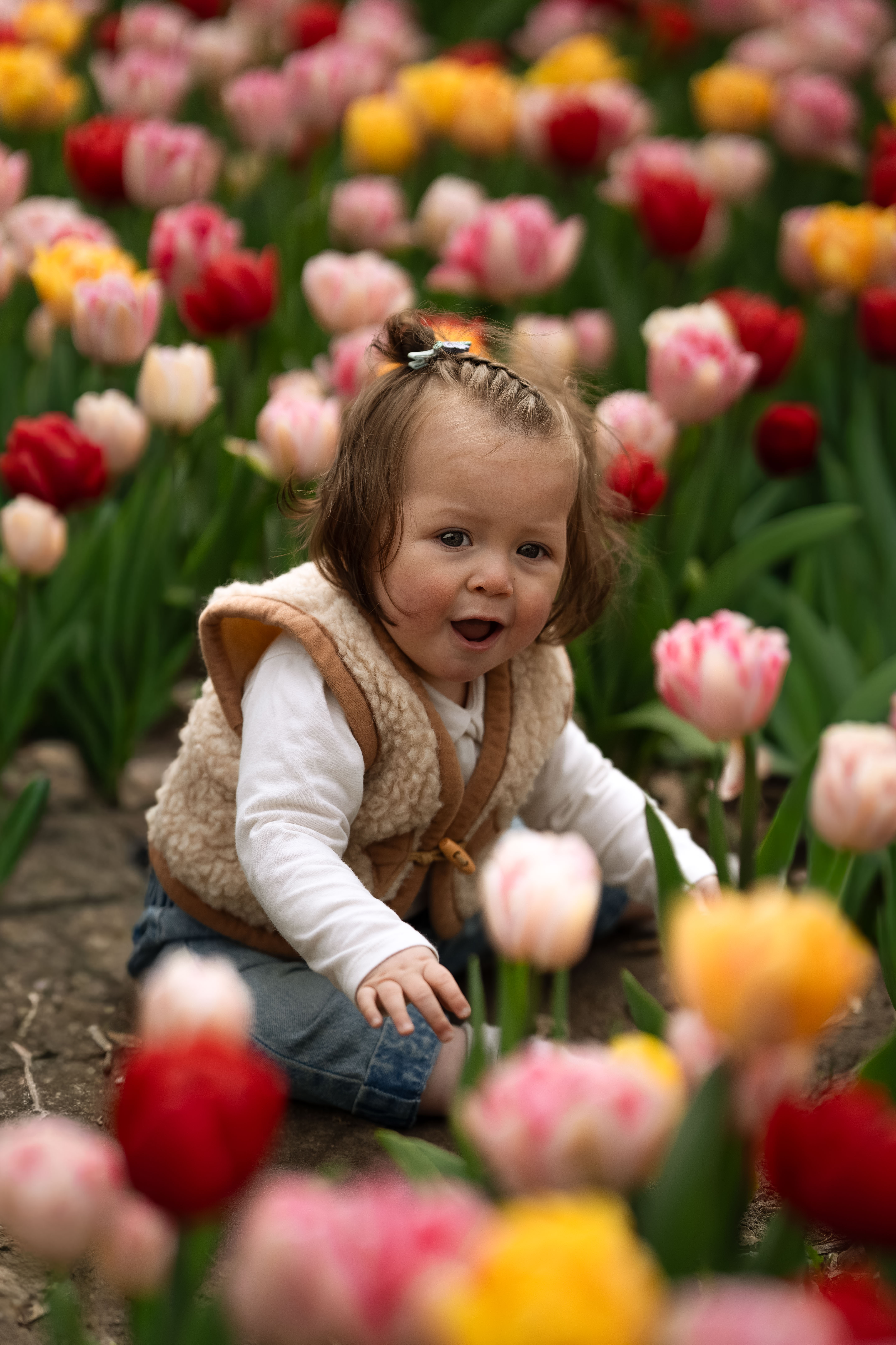 Kinderportret tussen de tulpen in Noord-Holland